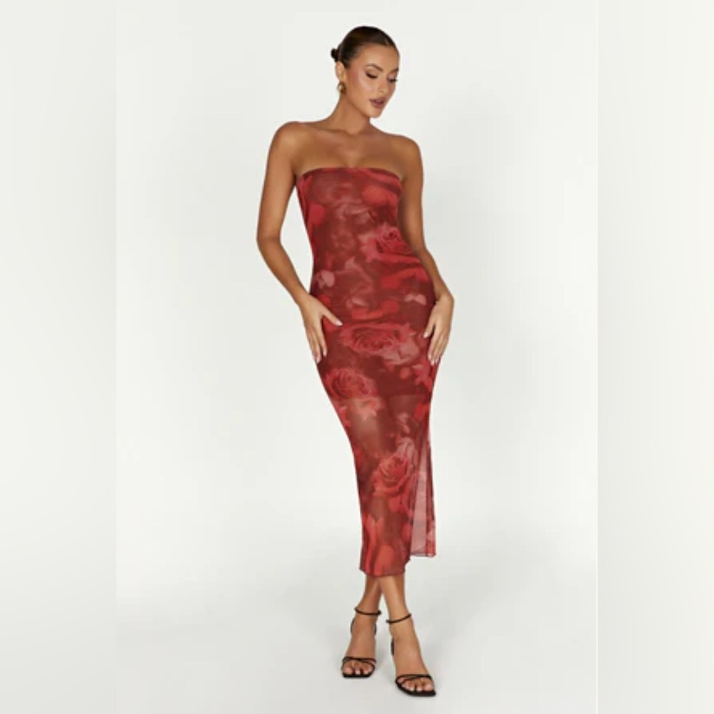 Meshki Strapless Red Floral Dress